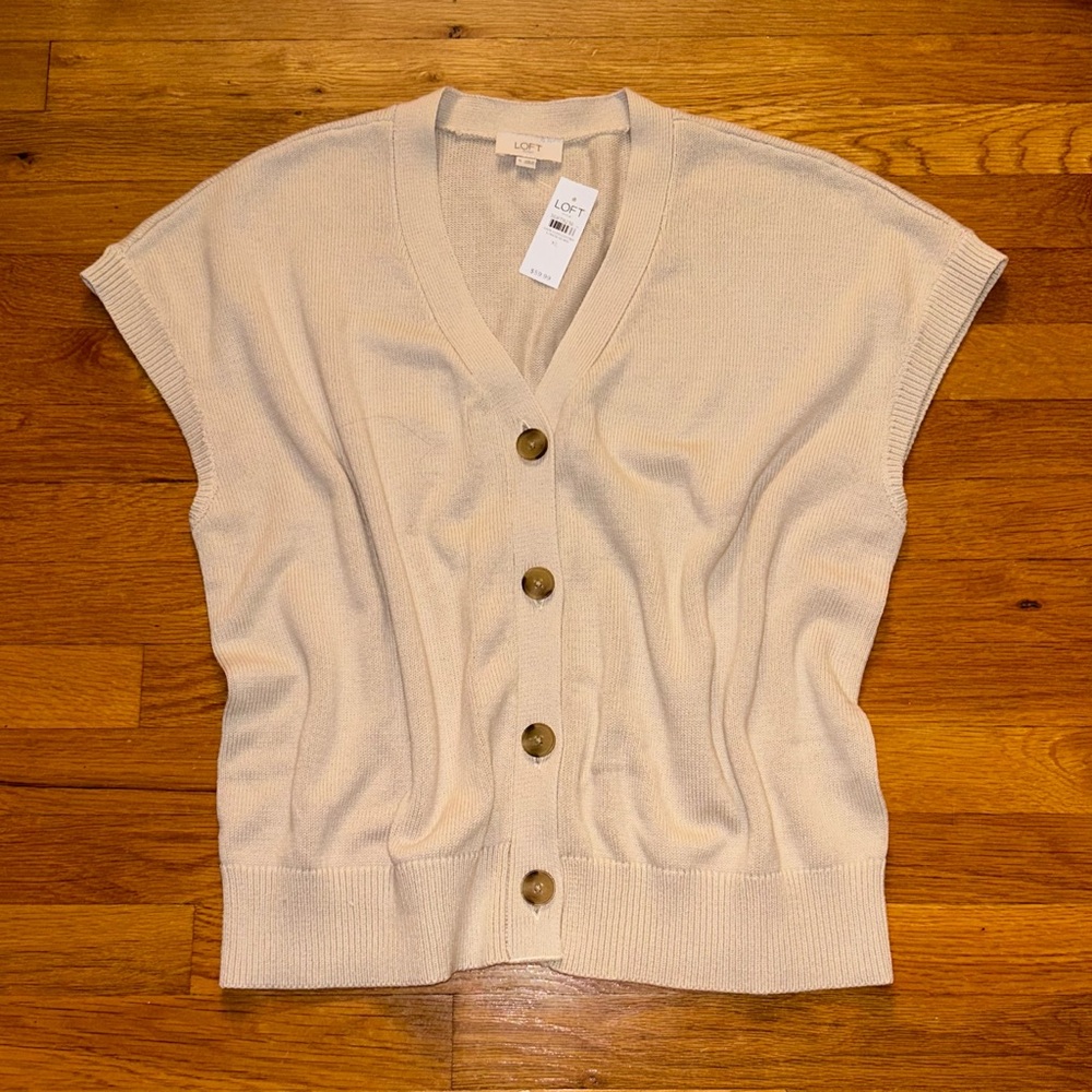 Sweater Vest Just Over the Shoulder LOFT Outlet Big Buttons Cardigan NWT XL